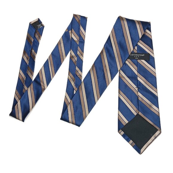 Covington Silk Repp Tie Men’s 59.5” Navy Gold Stripe Preppy Designer Wide New - Picture 3 of 4